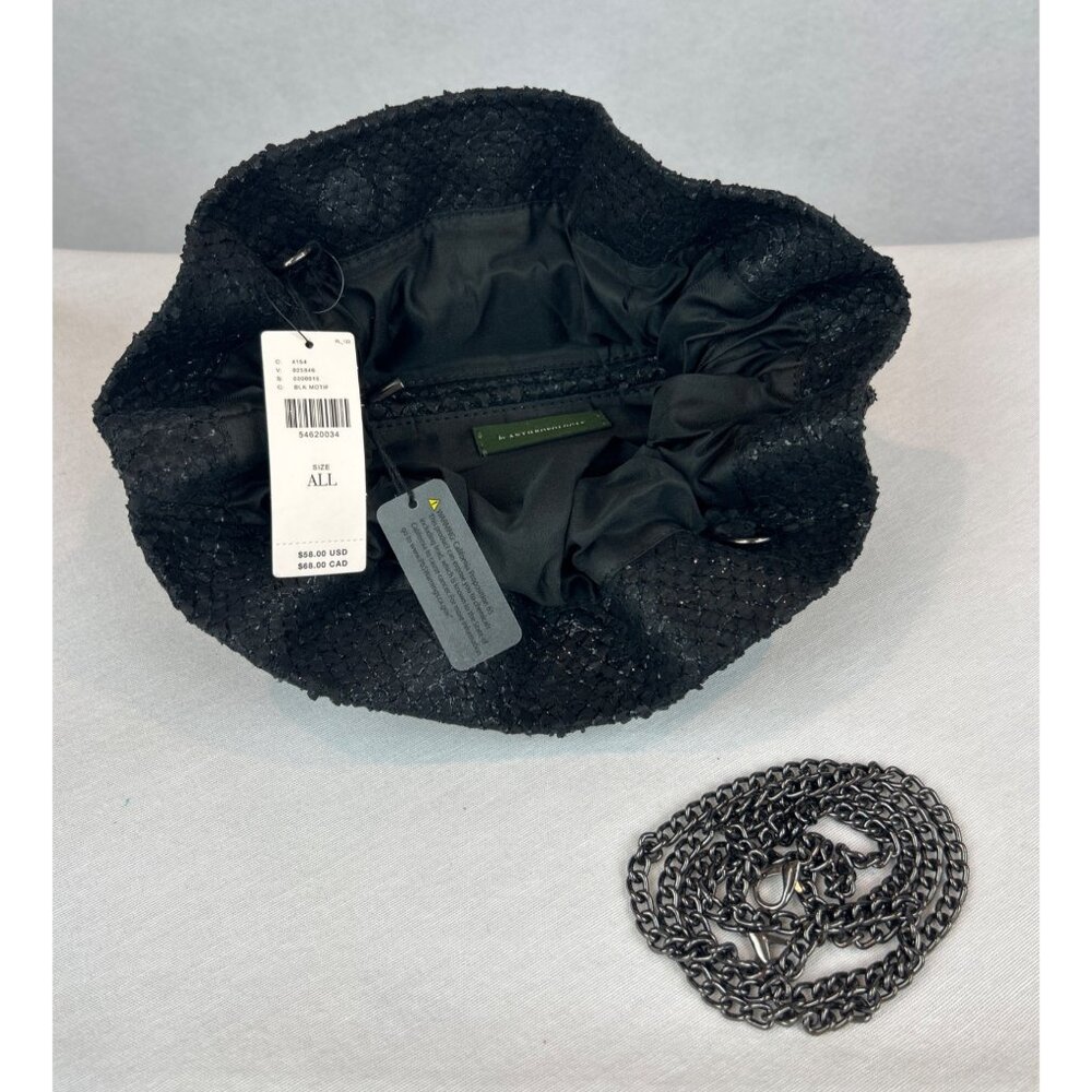 Anthropologie Jory Metallic Chain Clutch Ruffle Black Evening - Picture 5 of 11